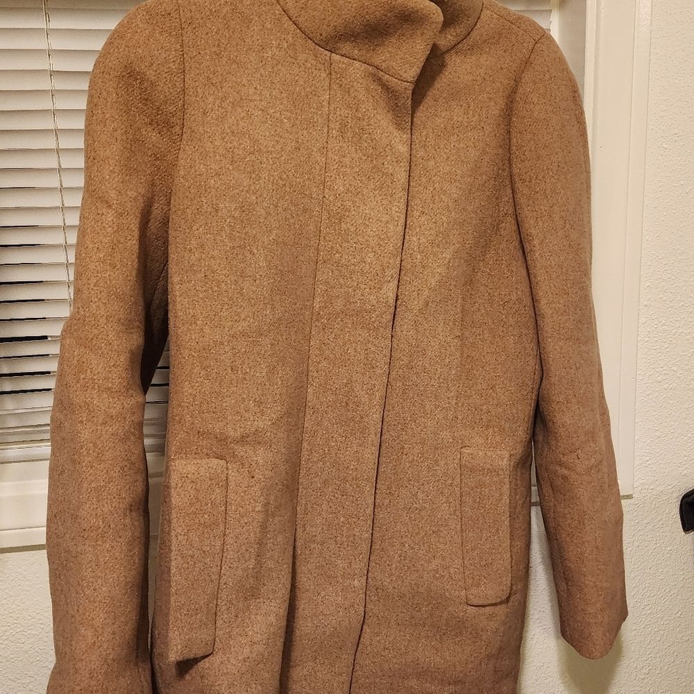 J. Crew Tan Wool-Blend Pea Coat with Standing Collar